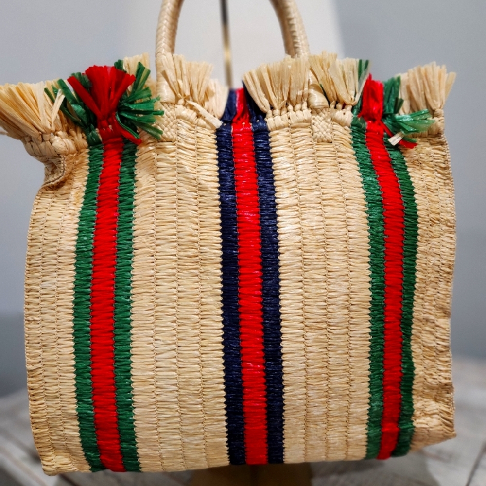 Gucci Natural Woven Straw Cestino tote